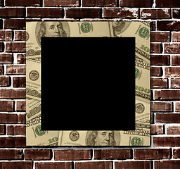 Image showing Empty dollars frame on a grunge brick wall