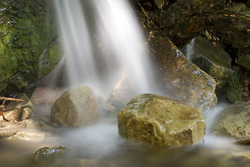 Image showing Water stream falling on a rock.Long exposure is used.