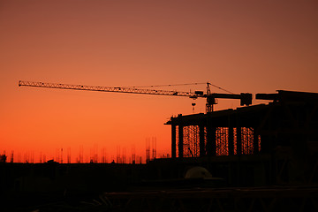 Image showing Construction site at sunset