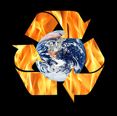 Image showing Recycle symbol made from fire isolated