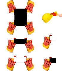 Image showing Red protective gloves holding an empty frame.High resolution ima