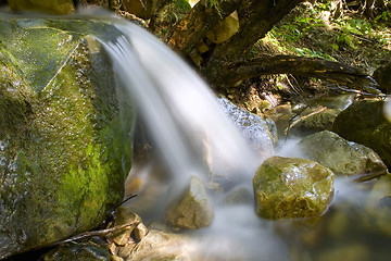 Image showing Water stream falling on a rock.Long exposure is used.