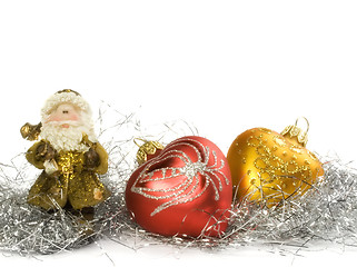 Image showing New year decoration toys with tinsel isolated