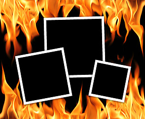 Image showing Empty frames with fire flames background