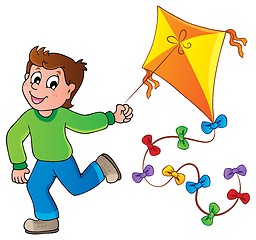 Image showing Running boy with kite