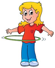 Image showing Girl exercise with hula hoop