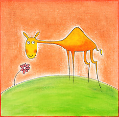 Image showing Happy young camel, child's drawing, watercolor painting on paper