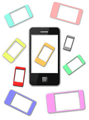 Image showing many modern colorful mobile phones