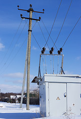 Image showing Electric substation on the edge of the village