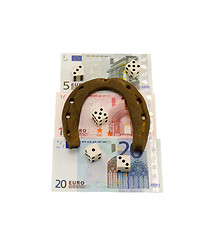 Image showing gamble dice euro cash retro horse shoe isolated 