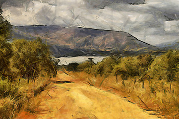 Image showing Gravel Road Leading to Dam Oil Painting