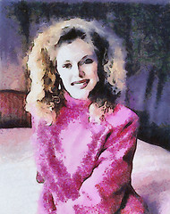 Image showing Blond Model Sitting Painting