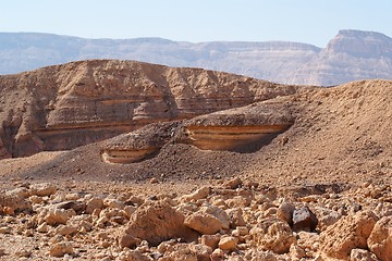 Image showing Scenic striped rocks in the Small Crater (Makhtesh Katan) in Negev desert, Israel