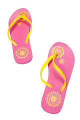 Image showing orange flip-flops with flowers