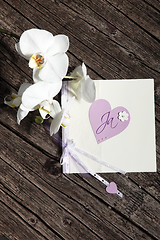 Image showing Pretty Valentine card with heart and flowers