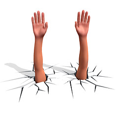 Image showing Hands sticks out of a crack