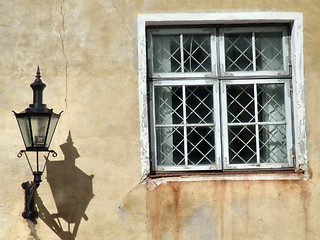 Image showing Window and streetlamp - old town