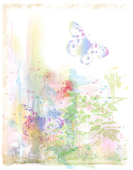 Image showing watercolor background with butterflies