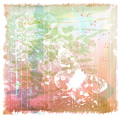 Image showing grunge background with butterfly and flowers