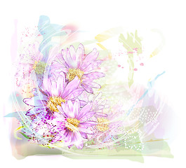 Image showing watercolor background with chrysanthemums