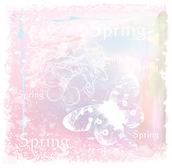 Image showing grunge background with butterfly and flowers