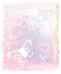 Image showing grunge background with butterfly and flowers