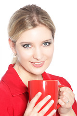 Image showing Blonde woman with coffee