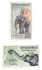 Image showing Post stamps with elephants from Laos