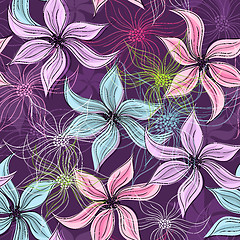 Image showing Repeating violet floral pattern