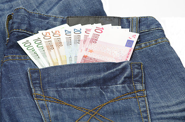 Image showing Euro in a jeans pocket