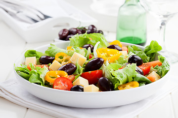 Image showing Greek salad with cheese and olives