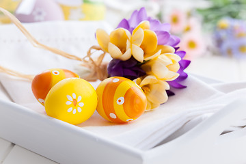 Image showing Easter eggs with spring flowers