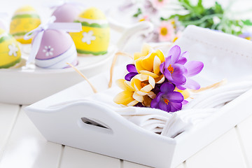 Image showing Spring flowers and Easter eggs 