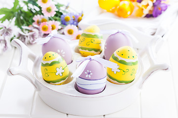 Image showing Easter eggs with spring flowers