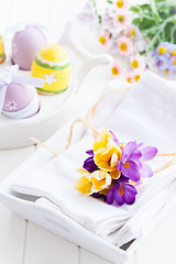 Image showing Spring flowers and Easter eggs 