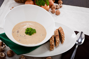 Image showing fresh chmapignon cream soup with parsley