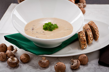 Image showing fresh chmapignon cream soup with parsley