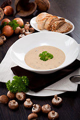 Image showing fresh chmapignon cream soup with parsley
