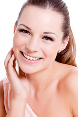 Image showing natural beautiful woman face closeup portrait