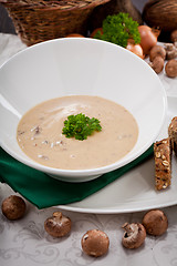 Image showing fresh chmapignon cream soup with parsley