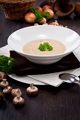 Image showing fresh chmapignon cream soup with parsley