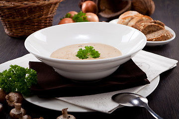 Image showing fresh chmapignon cream soup with parsley