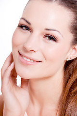 Image showing natural beautiful woman face closeup portrait