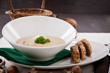 Image showing fresh chmapignon cream soup with parsley