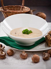 Image showing fresh chmapignon cream soup with parsley