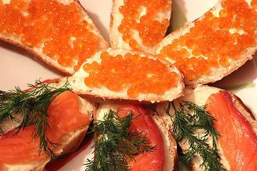 Image showing Sandwiches with red caviar