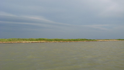 Image showing panorama of the sea and the island before rain