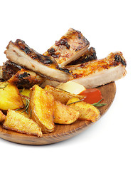 Image showing Barbecue Pork Ribs and Roasted Potato