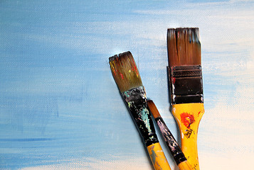 Image showing Art palette and paintbrushes