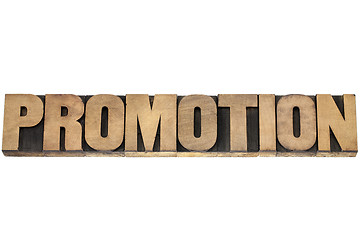 Image showing promotion word in wood type